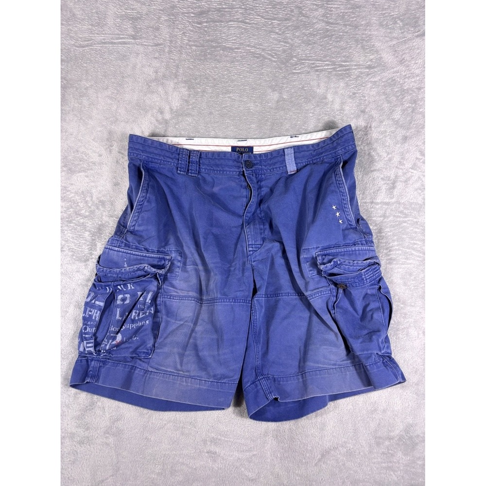 Polo Ralph Lauren Military Cargo Shorts Mens 40 Blue Graphic Stencil